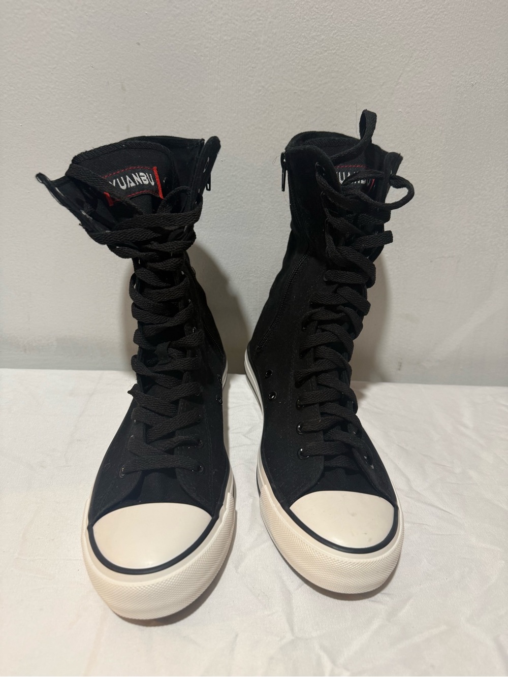 Black Lace-Up High-Top Boots for Women